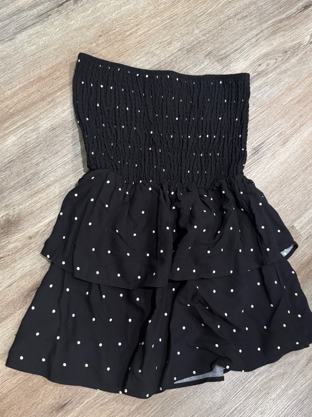 Black Polka Dot Smocked Tiered Mini Dress